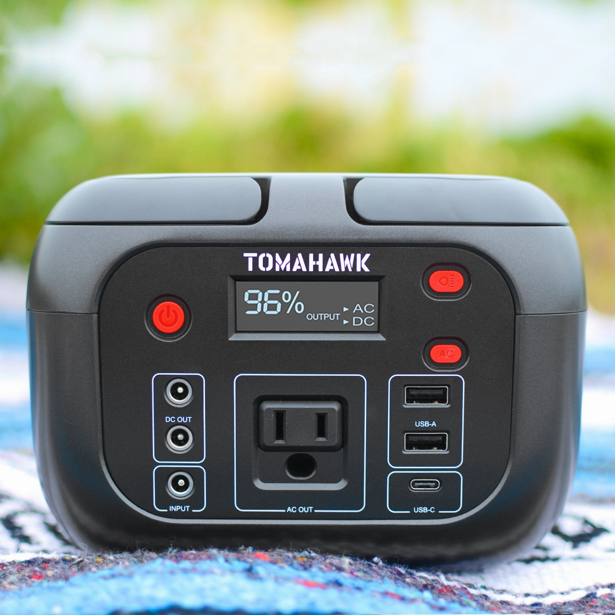 Tomahawk Portable Power Station. 155Wh 200W 4-Port Backup Lithium Battery. AC DC Outlet. 60W USB-C USB-A Pure Sine Wave Outlet. Digital. LED Light for Outdoor Camping. RV