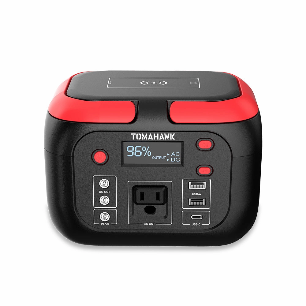 Tomahawk Portable Power Station. 155Wh 200W 4-Port Backup Lithium Battery. AC DC Outlet. 60W USB-C USB-A Pure Sine Wave Outlet. Digital. LED Light for Outdoor Camping. RV