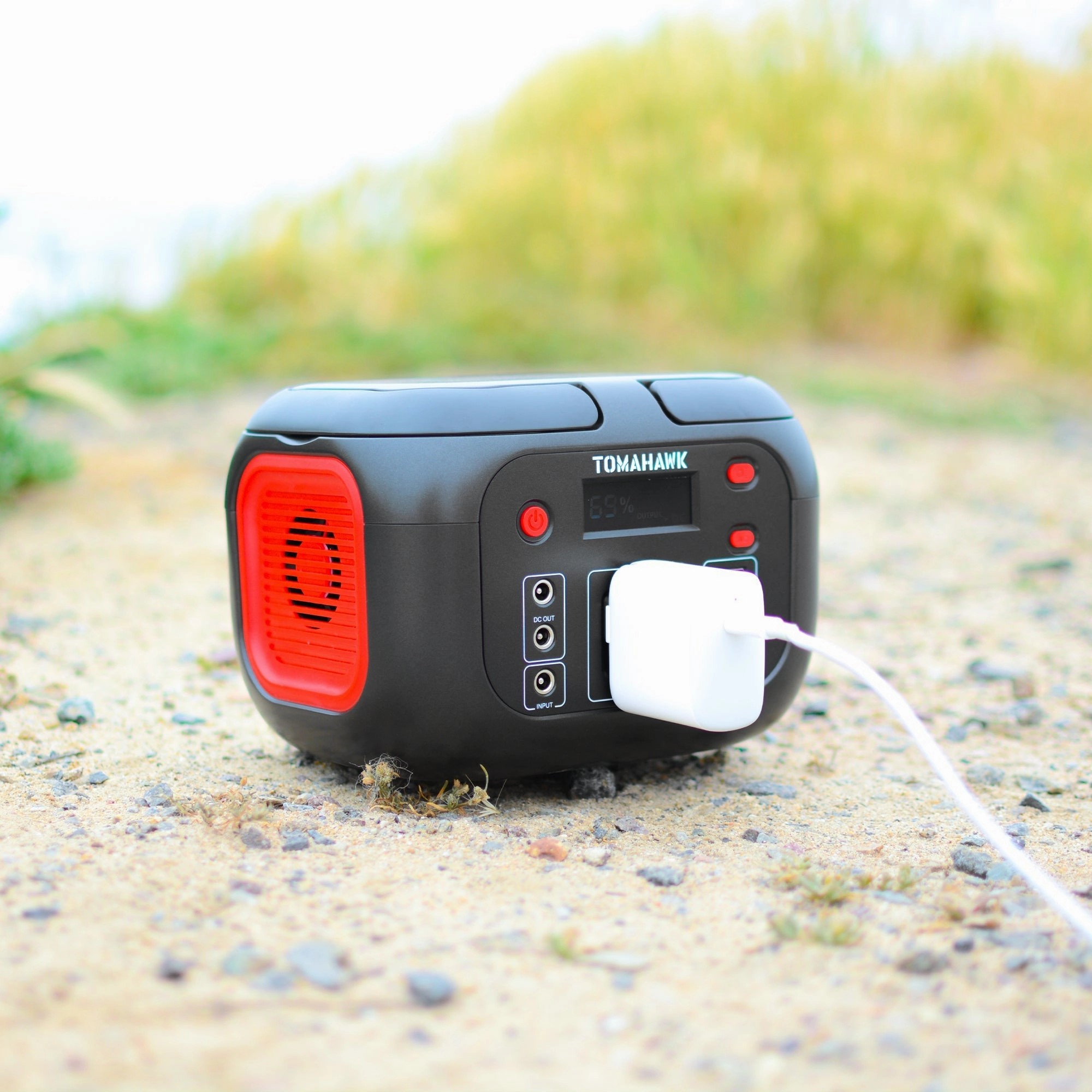 Tomahawk Portable Power Station. 155Wh 200W 4-Port Backup Lithium Battery. AC DC Outlet. 60W USB-C USB-A Pure Sine Wave Outlet. Digital. LED Light for Outdoor Camping. RV